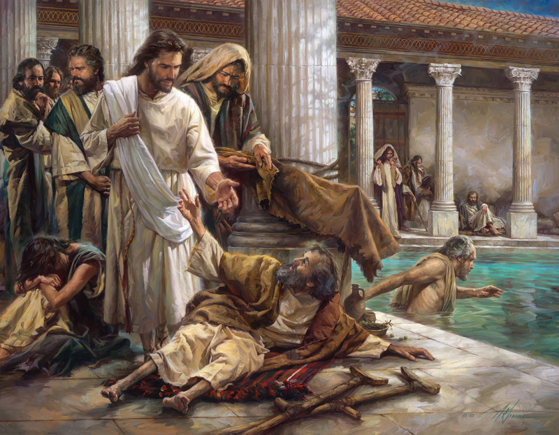 Jesus heals the lame man by the pool